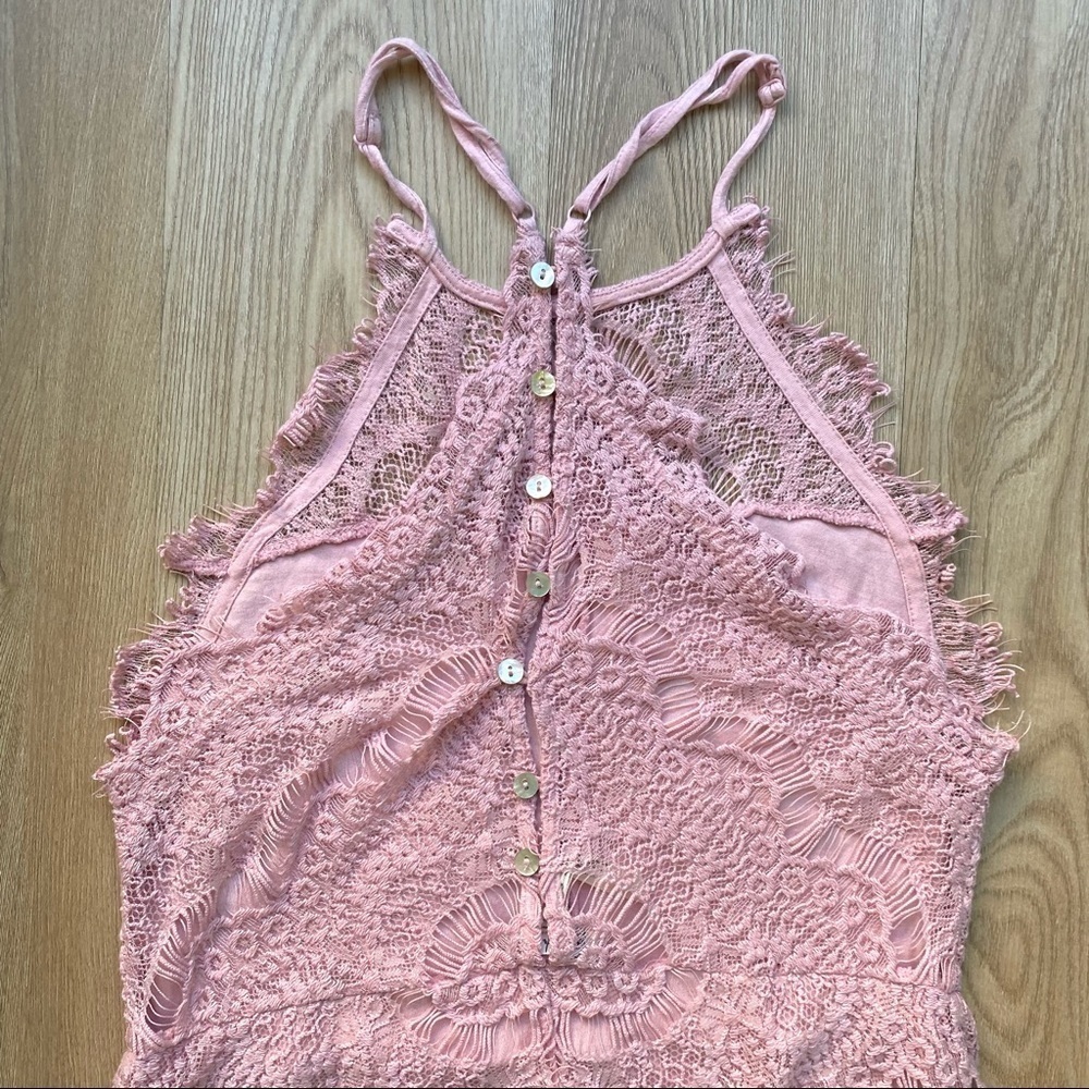 Intimately Free People Pink Lace Racer Back Dress Fitted High Neck - Picture 9 of 10
